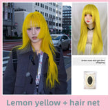 Load image into Gallery viewer, Lemon yellow wig princess cut hair style Internet celebrity long straight hair Lolita natural realistic jk full headgear