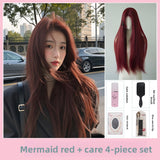 Load image into Gallery viewer, Former lace mermaid red high-level wig long curly Hong Kong style fashion temperament lolita Internet celebrity full head cover
