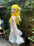 Load image into Gallery viewer, Wig female medium split long straight hair lemon yellow Japanese full head lolita Internet celebrity natural jk subculture hottie