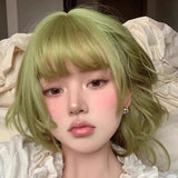 Load image into Gallery viewer, Green wig female short hair short curly hair wool curl full hood lolita princess cut colored collarbone hair