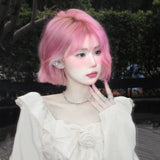 Load image into Gallery viewer, Halloween soft girl wig pink short straight hair Bobo head full hood female bobo temperament whole top lolita