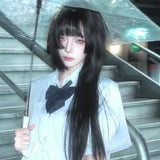 Load image into Gallery viewer, Princess Cut Wig Black Long Straight Jellyfish Head Lolita Ji Hair Full Headgear Female Qi Bangs COS Daily Japanese