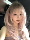 Load image into Gallery viewer, Japanese pink JK high-level cute wig female full head cover COS long straight soft sister Yabi full hair cover