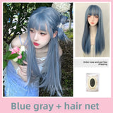 Load image into Gallery viewer, Mermaid blue wig female long hair new Qi bangs cute age reduction long straight hair Internet celebrity lolita full headgear