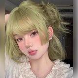 Load image into Gallery viewer, Green wig female short hair short curly hair wool curl full hood lolita princess cut colored collarbone hair