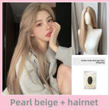 Load image into Gallery viewer, Former lace rice gray brown wig female daily Internet celebrity whole top long straight hair middle section new natural full headgear