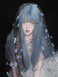 Load image into Gallery viewer, Blue and gray wig long hair Lolita subculture Qi bangs Korean girl group blue natural long straight hair full headgear
