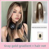 Load image into Gallery viewer, Princess Kuku [Meigao ABC] new small lace American Asian wind gray gold highlight dyed long straight hair wig