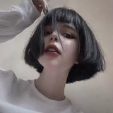 Load image into Gallery viewer, This killer is not too cold wig female air bangs short hair trim Qi bangs short straight hair wig cover