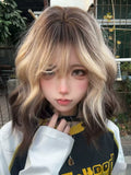 Load image into Gallery viewer, Siamese cat wig female short hair subculture Paris painting dye black gold gradual change daily short curly hair wool roll full headgear