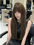 Load image into Gallery viewer, Wig female full headgear daily long straight hair seamless invisible light color high level long hair Korean square round face natural style