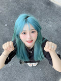 Load image into Gallery viewer, Wig long straight hair Internet celebrity lolita blue trim jk girl natural full headgear bangs realistic wig