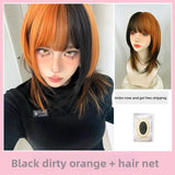 Load image into Gallery viewer, Halloween wig female dirty orange highlights collarbone hair y2k subculture Qi bangs layered short straight hair full head cover