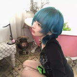 Load image into Gallery viewer, Hanni sea blue cute wig short hair female full hood halloween y2k hottie eversion reverse Japanese