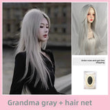 Load image into Gallery viewer, Grandma gray wig female full hood silver white medium parting long straight hair jk light gray cos universal lolita hair