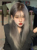 Load image into Gallery viewer, Wig female long straight hair new smoke gray full head cover medium long hair lolita wig cover daily straight hair