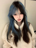 Load image into Gallery viewer, Long straight hair blue wig highlight dye bangs gradual change y2k full headgear female hottie burst top dye subculture punk jk