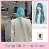 Load image into Gallery viewer, Internet celebrities with long straight hair wig female summer natural full headgear blue fashion simulation sweet versatile full headgear