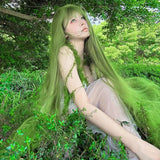 Load image into Gallery viewer, Green super long 130cm wig female full head cover cos universal lolita Lolita 1.3 meters long straight hair photo