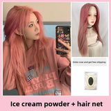 Load image into Gallery viewer, Pink wig female long straight hair y2k hottie full hood lolita lolita cos universal medium high level jk