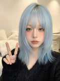 Load image into Gallery viewer, Blue short hair wig nun full headgear subculture lolita Bobo head y2k universal cos color straight hair