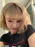 Load image into Gallery viewer, Wig Female short curly hair Internet celebrity natural bangs Lolita natural realistic linen gold full headgear jk wig lo