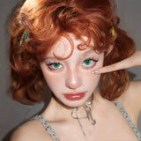 Load image into Gallery viewer, Japanese orange wig short hair doll Internet celebrity retro roll bangs wool roll wig COS