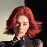 Load image into Gallery viewer, Japanese and Korean wig women's short hair Lolita medium point red girl group slightly warped hair daily wavy short curly hair full headgear