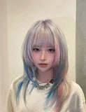 Load image into Gallery viewer, Wig female unicorn pink blue gradual change clavicle hair y2k Internet celebrity subculture high level short straight hair full hood