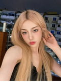 Load image into Gallery viewer, Internet celebrity wig women summer long straight hair Korean fashion rose with the same medium milk tea platinum medium long hair full headgear