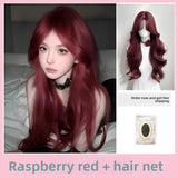 Load image into Gallery viewer, Red wig female long hair eight-character bangs long straight hair COS Internet celebrity JK natural imitation full real hair full headgear