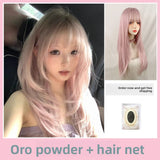 Load image into Gallery viewer, Japanese pink JK high-level cute wig female full head cover COS long straight soft sister Yabi full hair cover