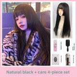 Load image into Gallery viewer, Korean Internet celebrity girl group JK Japanese wig Princess Hime cut black long straight hair realistic air bangs full head