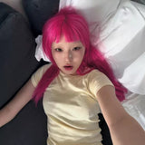 Load image into Gallery viewer, Rose pink wig female long straight hair cute full hood full top girl group JK female long hair Y2K temperament lolita
