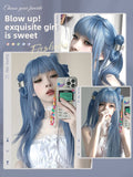 Load image into Gallery viewer, Mermaid blue wig female long hair new Qi bangs cute age reduction long straight hair Internet celebrity lolita full headgear