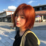 Load image into Gallery viewer, Autumn and winter wig women's short hair orange new Bobo head cute age reduction shoulder imitation full real girl group full head cover JK