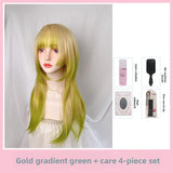 Load image into Gallery viewer, Blue highlights green highlights wig subculture y2k full headgear female pop top dye daily color Internet celebrity long straight hair