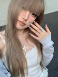 Load image into Gallery viewer, Brown wig female long straight hair versatile Korean fluffy natural long straight hair daily face trimming jk full head wig