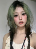 Load image into Gallery viewer, Green gradual change wig paris painting dye highlights women full head cover European and American long straight hair lolita