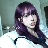 Load image into Gallery viewer, Wig female medium long hair high level JK purple full head cover lolita clavicle hair long straight hair y2k whole top fluffy