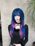 Load image into Gallery viewer, Japanese wig blue gradual change powder subculture COS high level goth JK fluffy long straight hair full head cover
