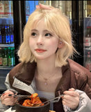 Load image into Gallery viewer, Korean short hair wig female full headgear texture ironing platinum air bangs curly hair age-reducing hairstyle Japanese
