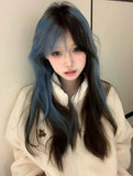 Load image into Gallery viewer, Long straight hair blue wig highlight dye bangs gradual change y2k full headgear female hottie burst top dye subculture punk jk