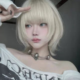 Load image into Gallery viewer, Small fry milk platinum cute wig short hair female full hood halloween y2k hottie eversion reverse warping Japanese