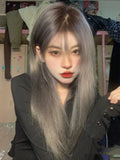 Load image into Gallery viewer, Wig female long straight hair new smoke gray full head cover medium long hair lolita wig cover daily straight hair