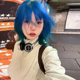 Load image into Gallery viewer, Small fry blue gradual change wig short hair full head female hottie y2k girl group Bobo head lolita whole top