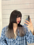 Load image into Gallery viewer, Daily princess cut wig female medium long hair jk wig antique cos female black long straight gradual change highlights full headgear