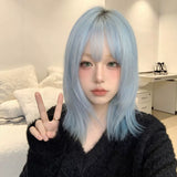 Load image into Gallery viewer, Blue short hair wig nun full headgear subculture lolita Bobo head y2k universal cos color straight hair