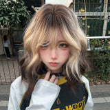 Load image into Gallery viewer, Siamese cat wig female short hair subculture Paris painting dye black gold gradual change daily short curly hair wool roll full headgear