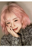 Load image into Gallery viewer, Wig female short curly hair Internet celebrity natural bangs lolita realistic gold pink full headgear jk soft girl egg roll cool